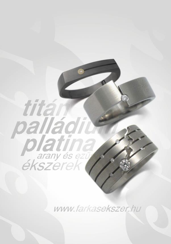 Titán, platina, palládium, arany ékszer, gyűrű, karikagyűrű, jegygyűrű